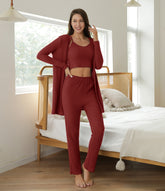 Casual Waffle Sling Set with Long-Sleeve Robe Cardigan and Trousers - NOIRPYJAMA